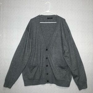 Kallspin Cardigan Sweater Men’s 3XL Gray V-Neck Wool Blend Grandpa Preppy Knit